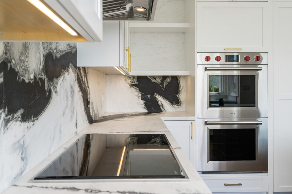 View of the gorgeous Dolomite Marble in a kitchen designed by Centoni